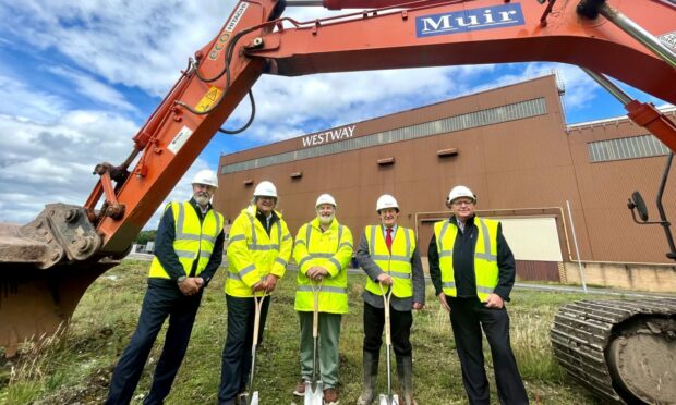 David Fairweather, Muir Construction's business development director; Gregor King, Westway asset manager from Canmoor; Jim Nicol, Westway site manager; Alan Muir, managing director, Muir Construction and Iain Smalls, contracts manager, Muir Construction. Image: Muir Construction.