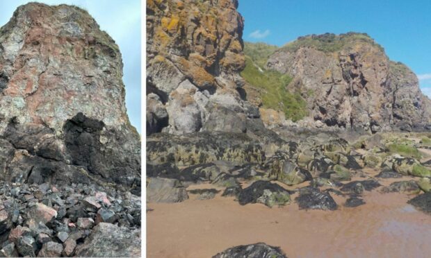 Rock fall from cliffs at Lunan Bay in Angus. A public safety waring has been issued for people to stay away.
