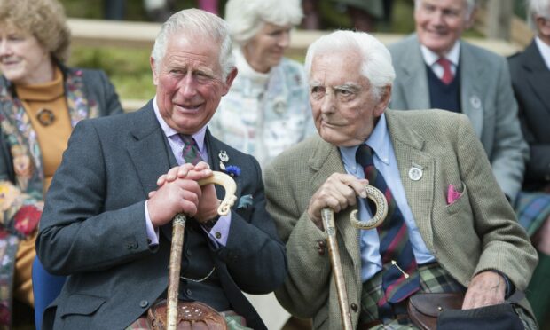 Lord Airlie and the then Prince Charles at the 150th Glenisla Games in 2019. Image: Paul Smith