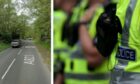 The A823 near Powmill, Perthshire, and police stock image.