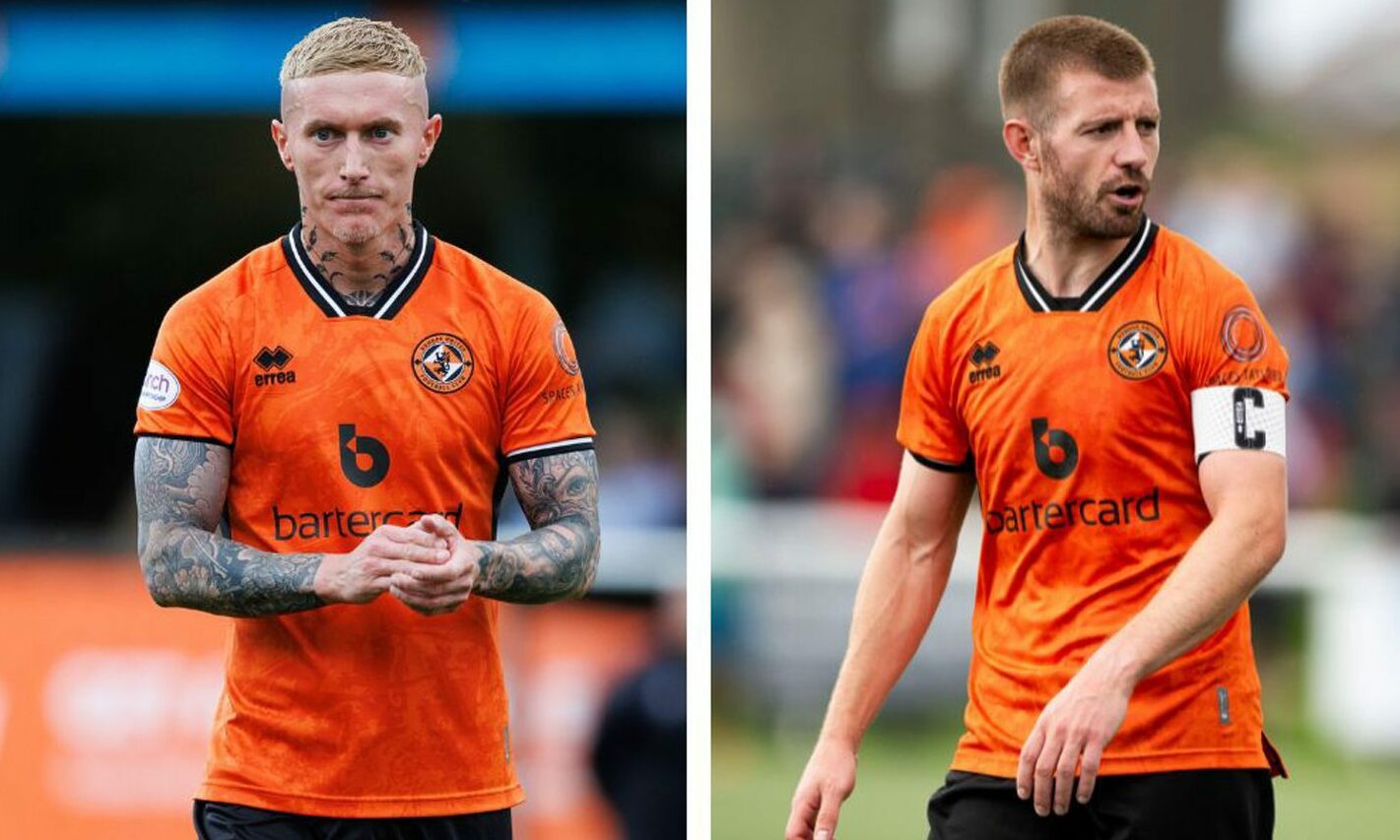 Craig Sibbald, left, and Dundee United skipper Ross Docherty