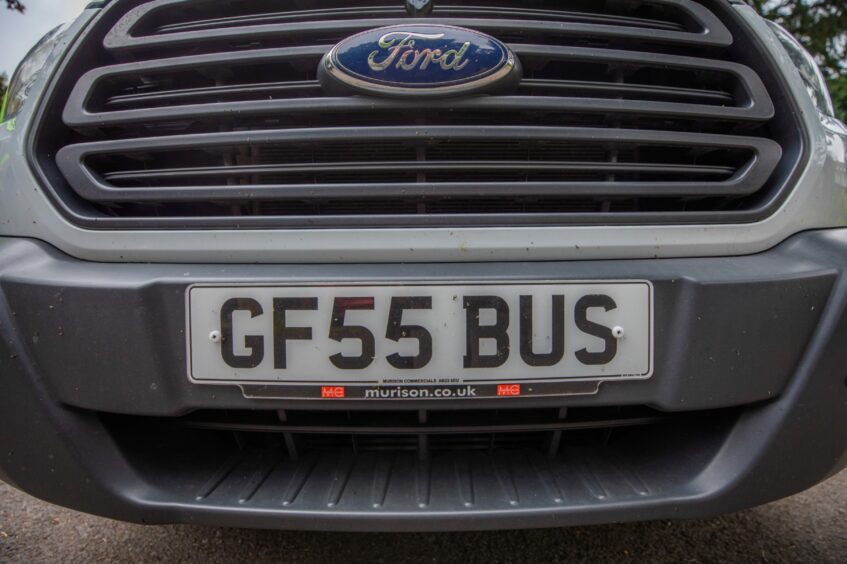 Number plate on Glenfarg community bus - GF55 BUS