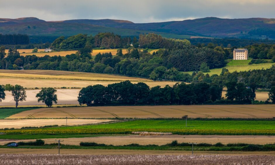 Farmland with Methven Castle in background