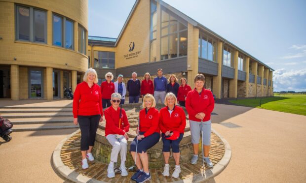 Ready to tee off with (front) Susan Strachan, club captain Jean McNicoll, Yvonne Heap, Ros Fletcher and Mary Summers.  Image: Steve MacDougall/DC Thomson