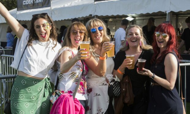 Outside the cider tent at the Sausage and Cider Festival at Dundee's Slessor Gardens.