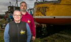 Tina and Ross Coventry with their boat now out of the water at Methil Harbour and showing the hole that was drilled into the hull.