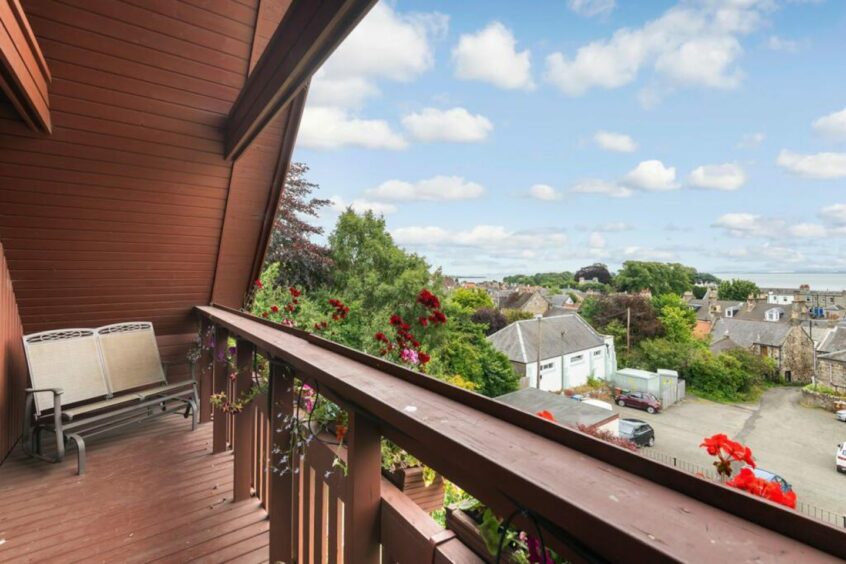 View from first floor balcony at Scandinavian style fife home. 