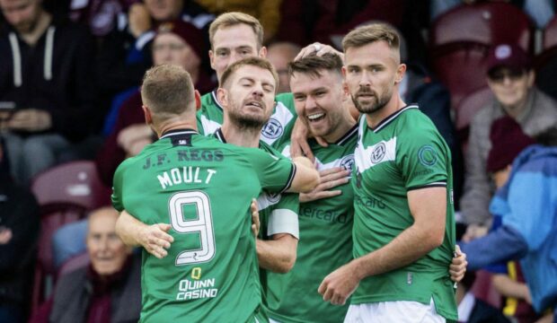 Dundee United celebrate at Arbroath. Image: SNS