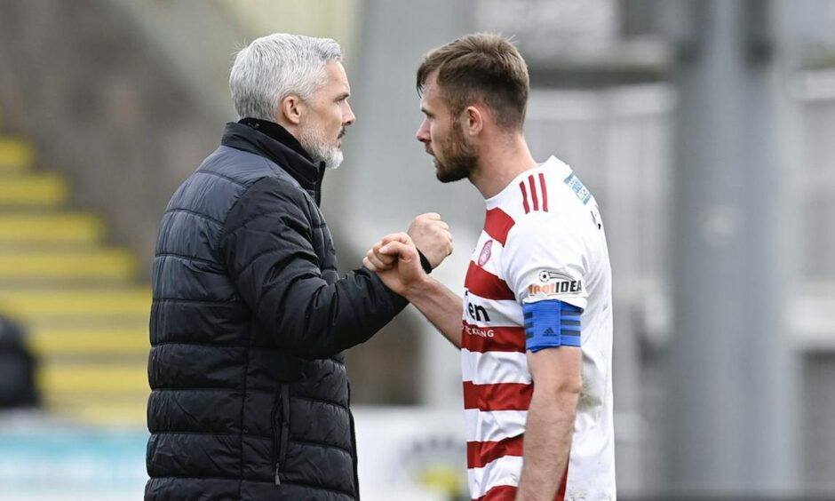 Jim Goodwin, during his time as St Mirren manager, and Scott McMann at Hamilton