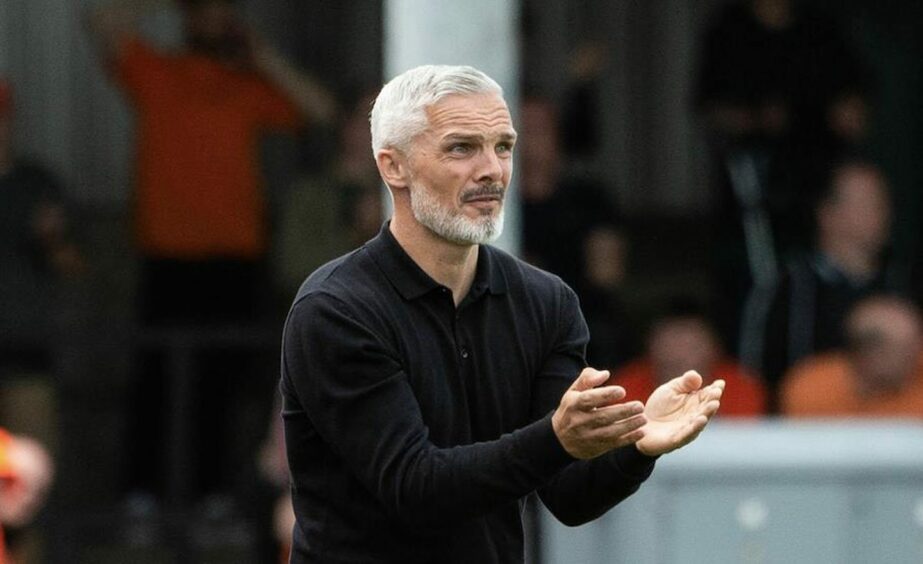 Jim Goodwin on the touchline during Ayr United vs Dundee United 