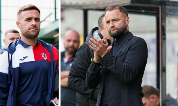 Dunfermline boss James McPake and Raith's Lewis Vaughan. Images: SNS.