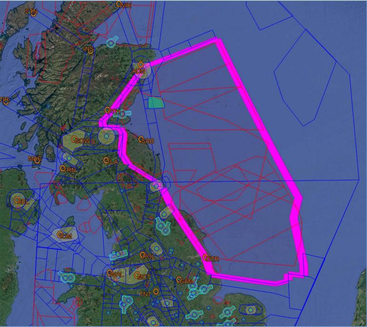 Map shows the action areas of the operation - The North Sea and east cost UK