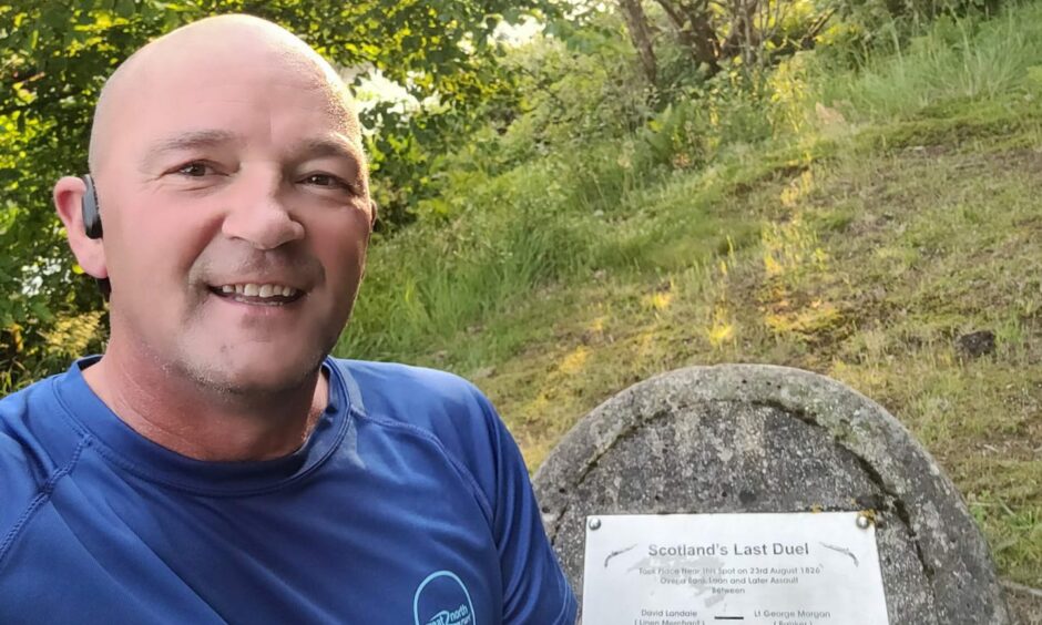 James at the site of Scotland's last fatal duel in Cardenden woods. 