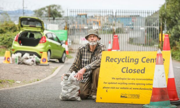 Derek Paton with his rubbish outside Riverside Recycling Centre.
