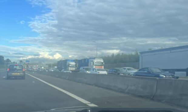 Traffic queuing northbound on the Queensferry Crossing. Image: Fife Jammer Locations/FJL Services