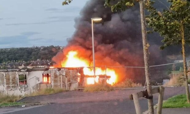 A caravan on fire in Rosyth.
