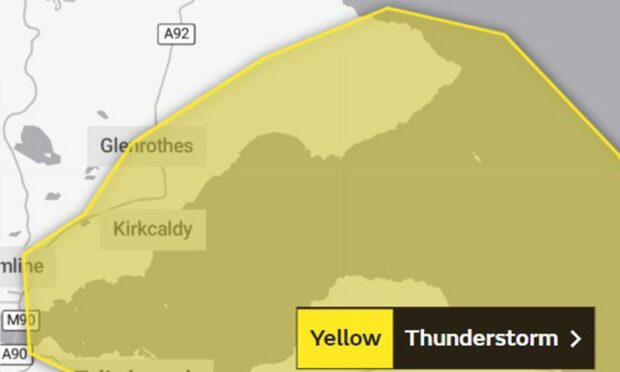 The yellow Met Office warning for thunderstorms in Fife