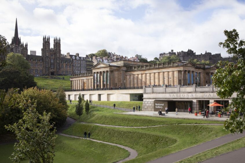Image shows an exterior view of the new Scottish galleries at the National Galleries of Scotland in Edinburgh.