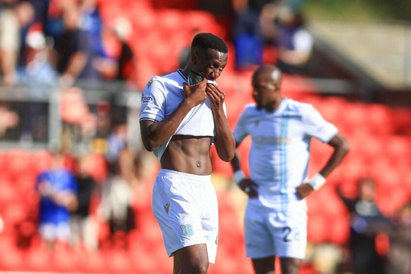 Dundee dejection at full-time after St Johnstone's last-gasp equaliser. 