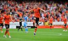 Declan Glass celebrates notching Dundee United's decisive third goal against Dunfermline in September