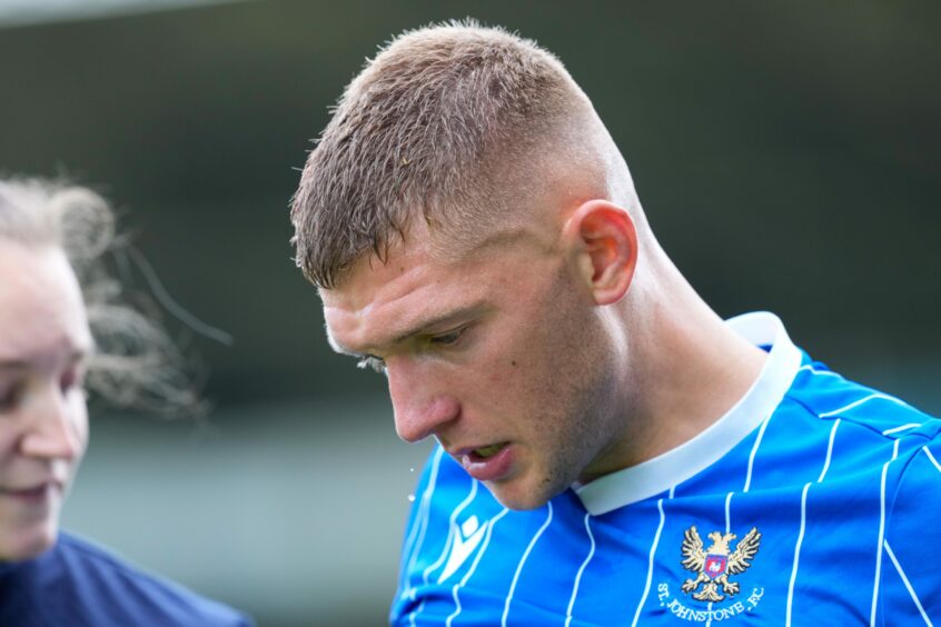 St Johnstone captain Liam Gordon after sustaining a head injury. Image: Shutterstock.