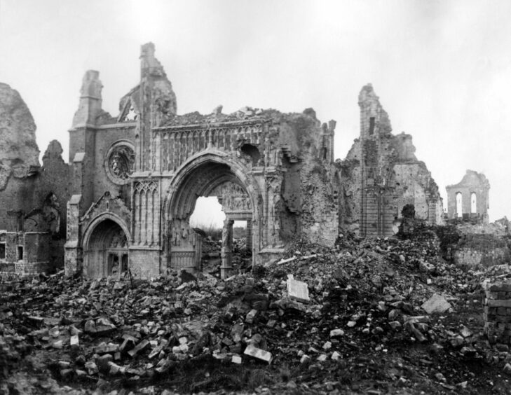 The ruined cathedral of Ypres in Belgium.