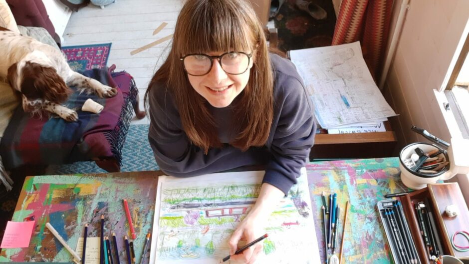 Laura Darling working on illustration for Perth Museum.