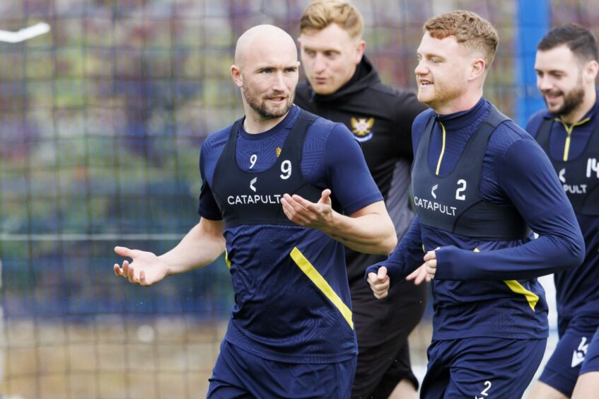 Chris Kane during a St Johnstone training session ahead of the Rangers match. 