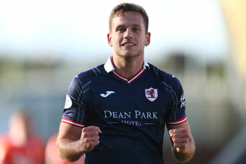 Jamie Gullan celebrates winning the game for Raith Rovers against Inverness.