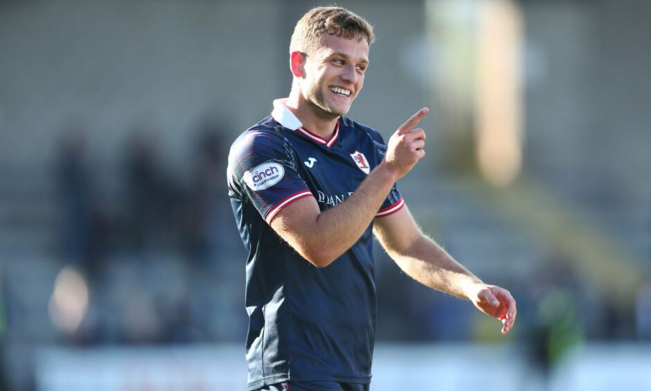 Striker Jamie Gullan is all smiles after scoring for Raith Rovers earlier this season.