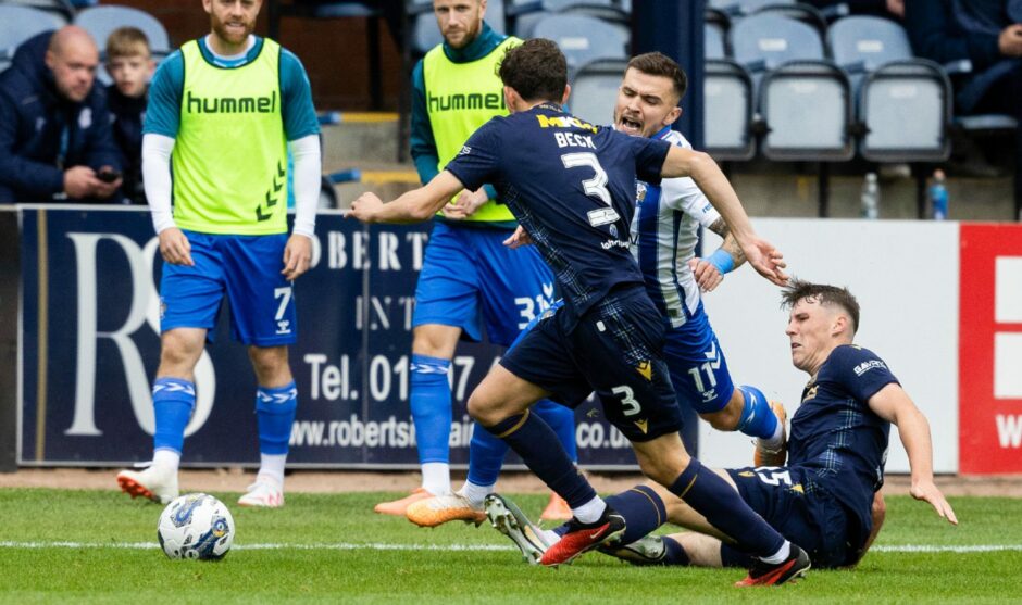 Dundee's Josh Mulligan was sent off for a challenge on Kilmarnock's Daniel Armstrong.