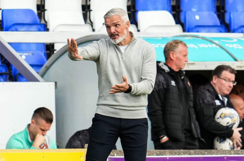 Jim Goodwin on the touchline during Dundee United's win at Inverness