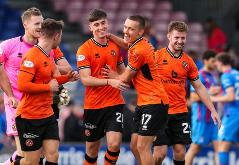 Archie Meekison celebrates Dundee United's win over Inverness 