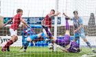 Luis Longstaff's effort was scrambled over the line to put Arbroath 1-0 down against Inverness. Image: SNS.