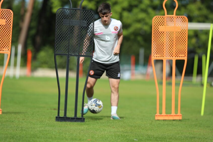 Chris Mochrie hard at work at Dundee United training