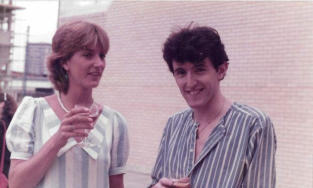 Andrew Scott with psychiatrist Dr Marion De Ruyter at a rooftop party at St Mary's Hospital, early 1982. Image: Andrew Scott.
