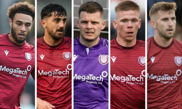 Jay Bird, Kenan Dunnwald-Turan, Ali Adams, Aaron Steele and Craig Slater all arrived at Arbroath in the summer. Image: SNS.