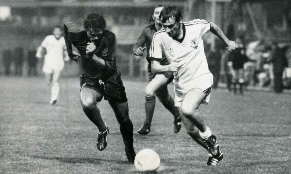 Paul Sturrock goes on the attack against Hamrun Spartans in September 1983. Image: DC Thomson.