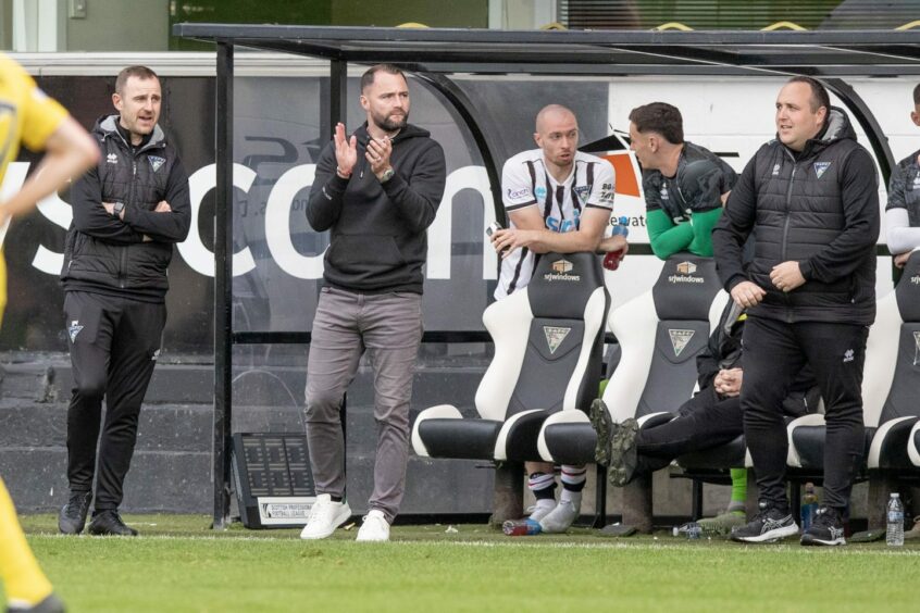 Dunfermline Athletic manager James McPake, pictured on the sidelines, has the Pars eighth in the Championship with games in hand. Image: Craig Brown/ DAFC.