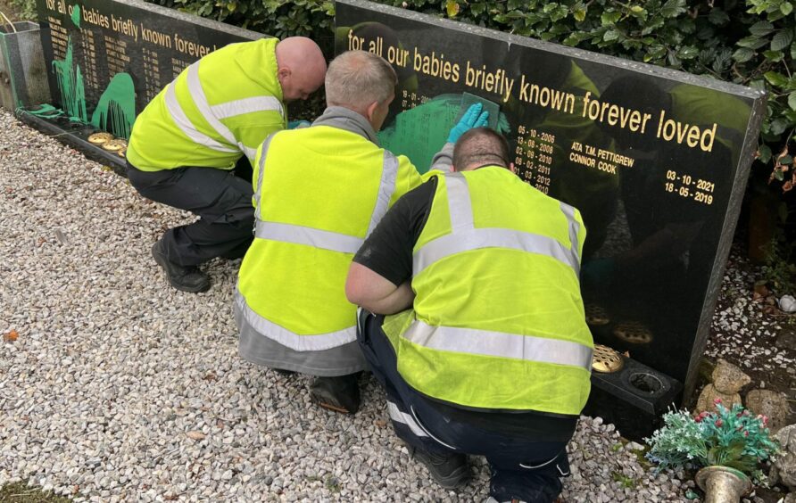 Council officers were called in to clean the vandalised memorial stones.