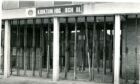 Scaffolding holding up the entrance to Kirkton High School in August 1974.