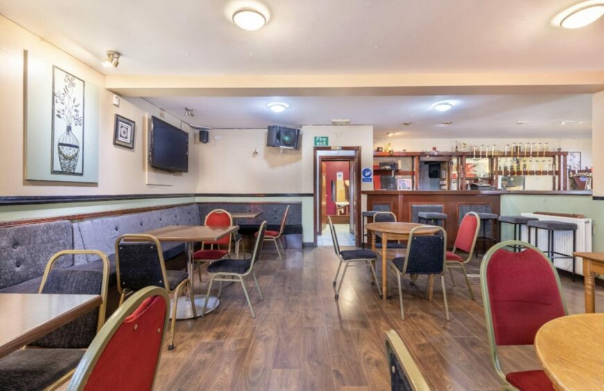 The seating area in the Park Bar in Brechin, which is for sale