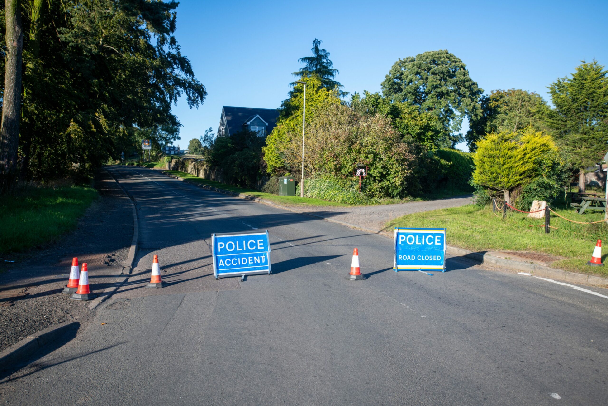 Road closed signs in Wellbank.