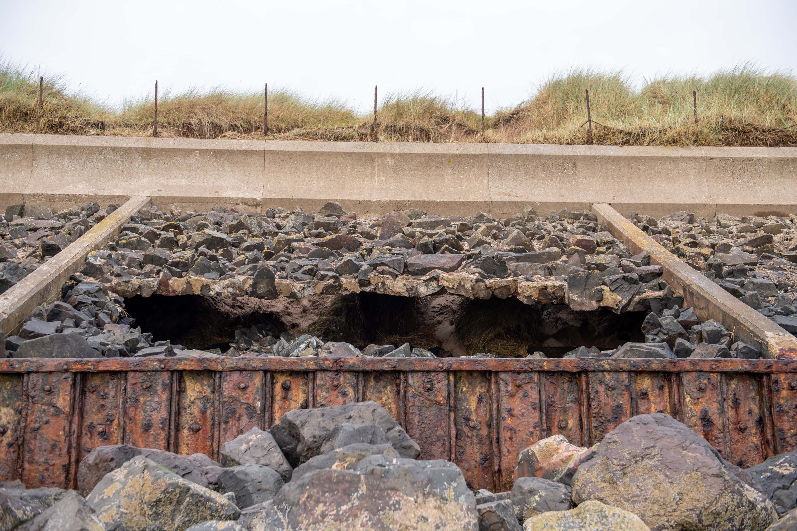 A hole in the sea defences in Montrose