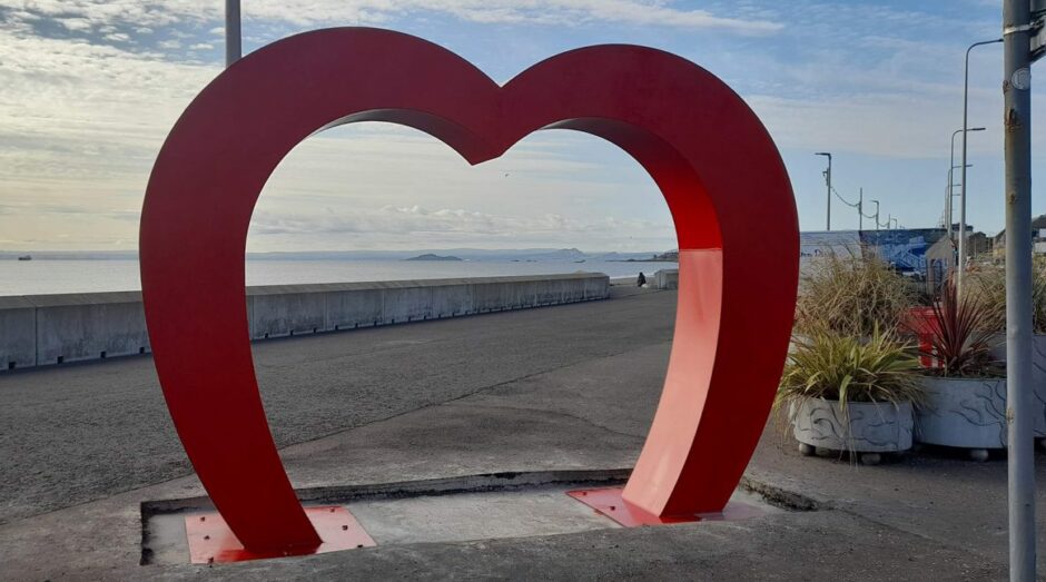 The giant heart sculpture at Kirkcaldy waterfront. 