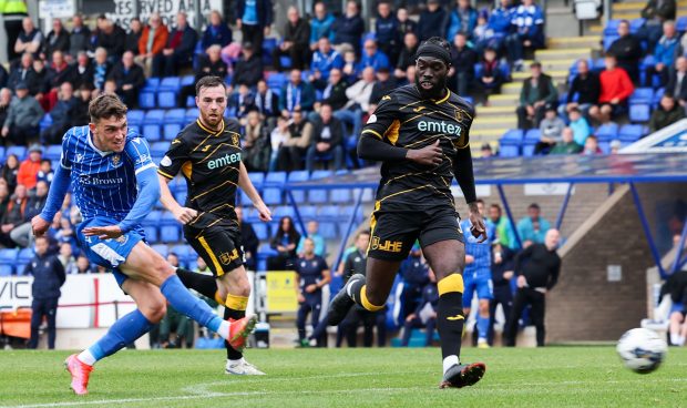 Dara Costelloe scores for St Johnstone.