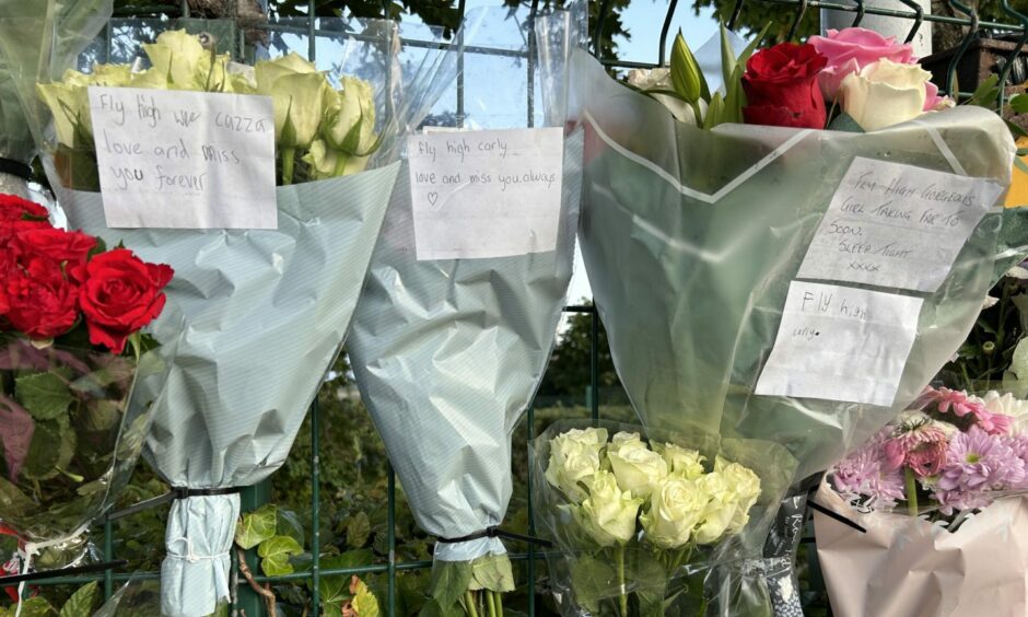 Tributes left at Inverkeithing High School for Carly Kilpatrick.