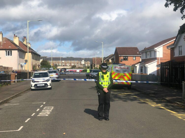 The police cordon on Ambleside Avenue in Kirkton, Dundee, where the bomb disposal unit has been called