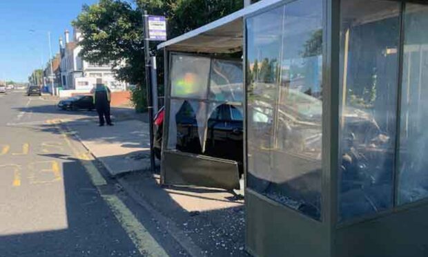 a car crashed into a bus stop in Methil. Image: Councillor John O'Brien