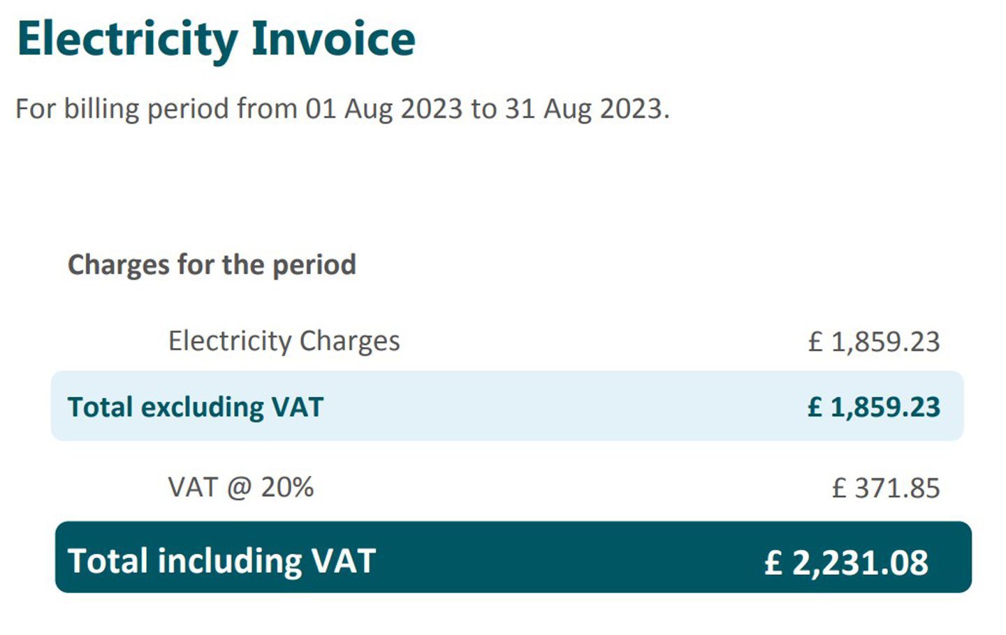 Kirkcaldy butcher Pearson Hepburn's electricity bill for August 2023. Image: Supplied.